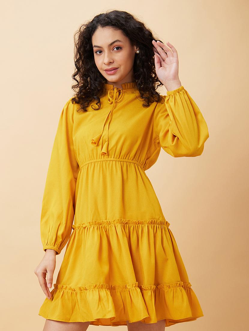 women yellow polyester fit & flare dress - 20158127 - Standard Image - 2