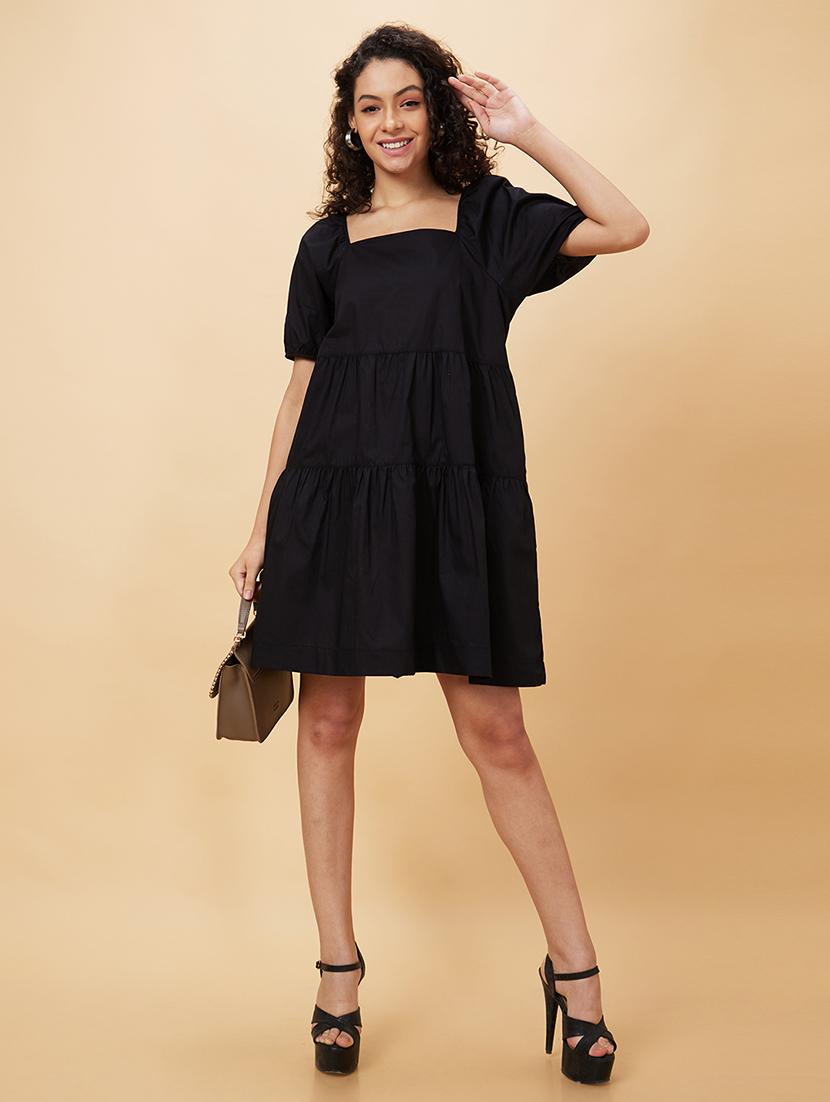 women black cotton tiered dress - 20158128 -  Zoom Image - 0
