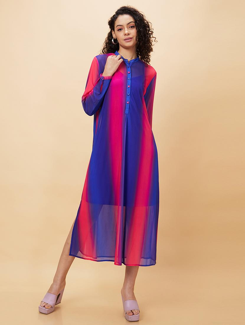 women blue nylon a-line dress - 20158130 - Standard Image - 2