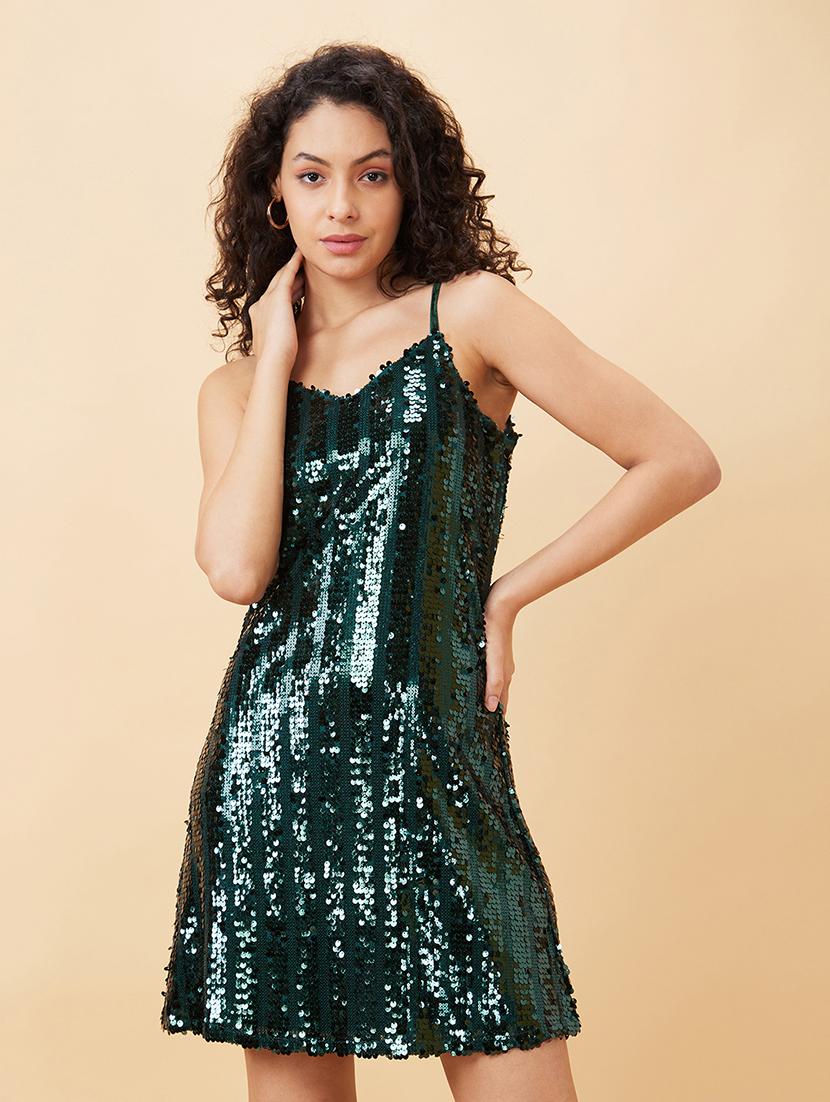 women green polyester a-line dress - 20158131 - Zoom Image - 0