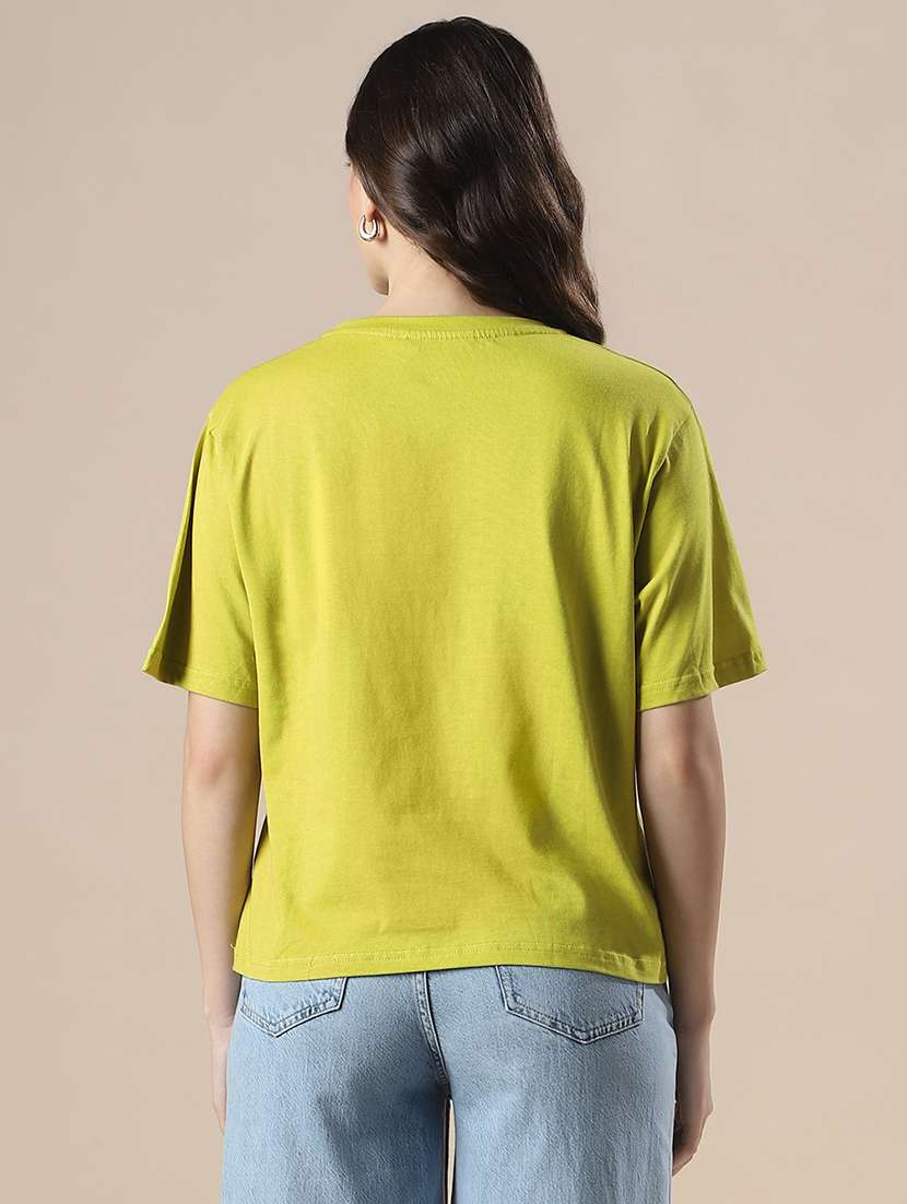 globus women green drop shoulder graphic printed oversized trendy crop t-shirt - 20158136 -  Standard Image - 2