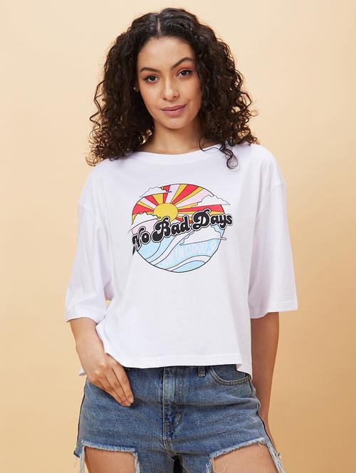 women's chest print round neck t-shirt - 20158138 -  Standard Image - 0