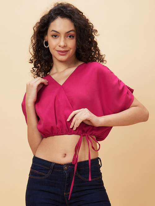 women's crop v neck top - 20158159 - Standard Image - 0