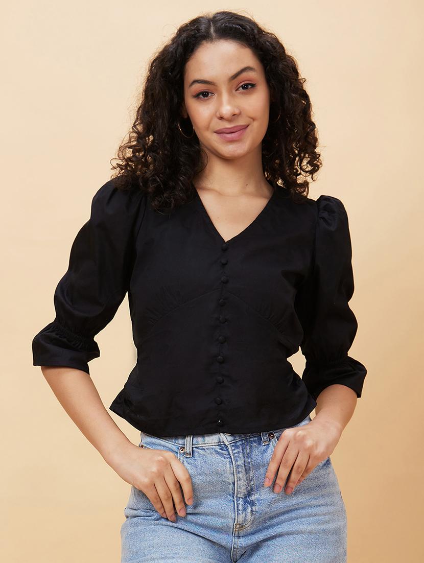 black cotton regular top - 20158165 -  Zoom Image - 0