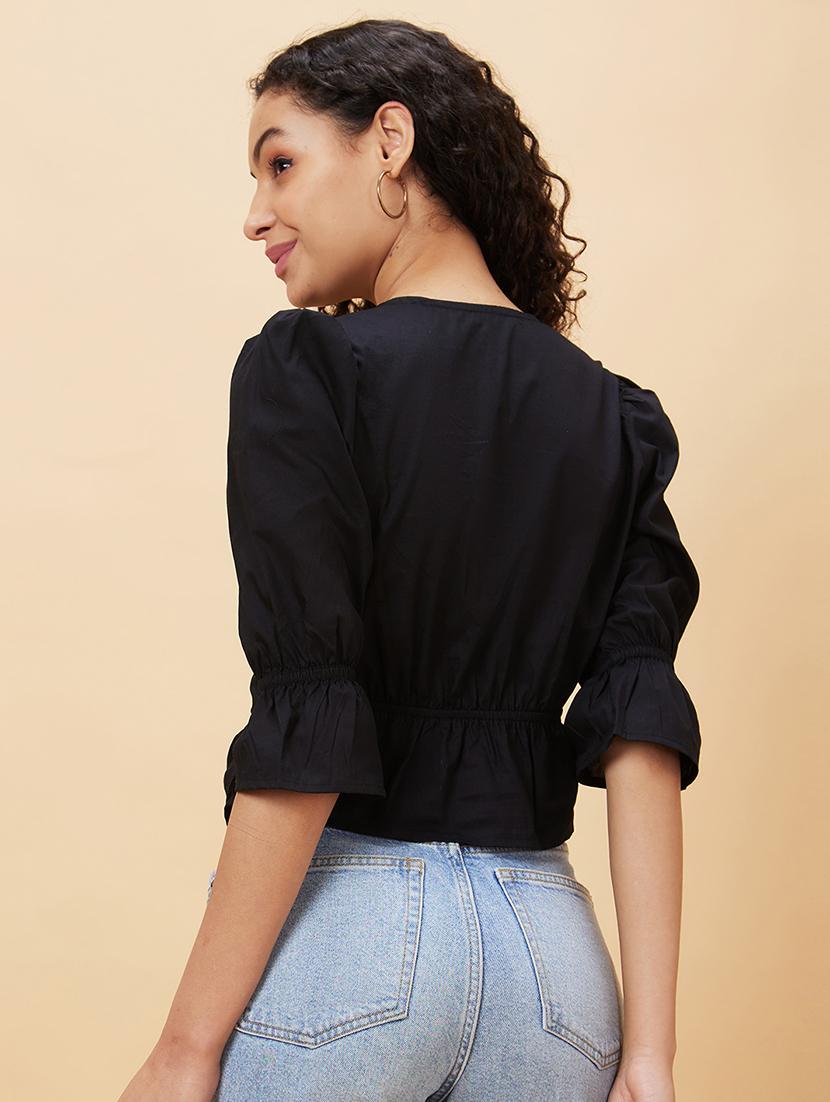 black cotton regular top - 20158165 - Standard Image - 2