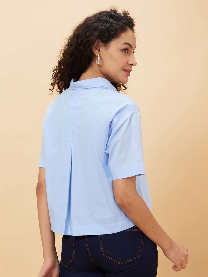 women light blue cotton regular top - 20158167 - Standard Image - 2