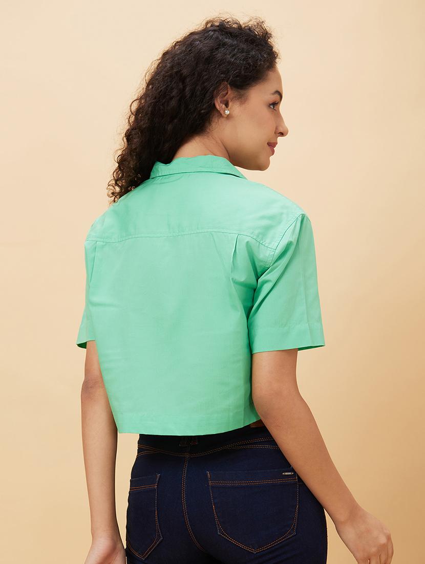 women sea green cotton crop top - 20158169 - Standard Image - 2