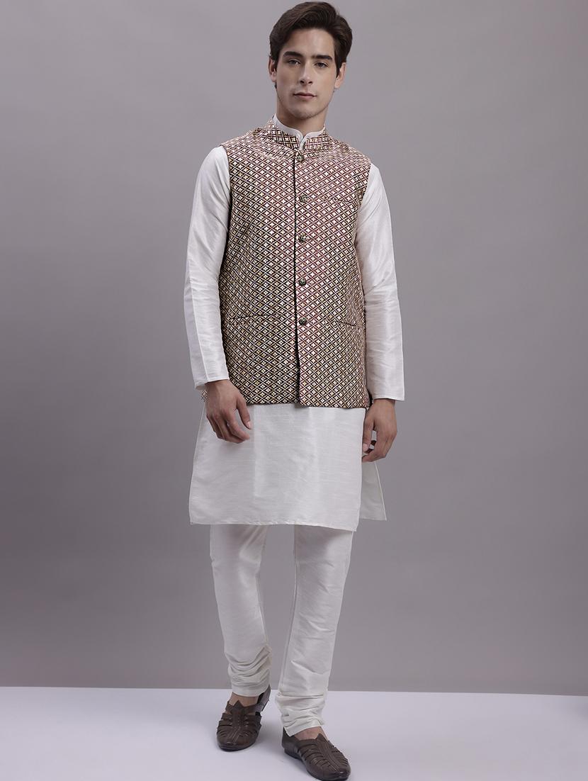 men's self design silk kurta pyjama with jacket - 20158227 - Standard Image - 2