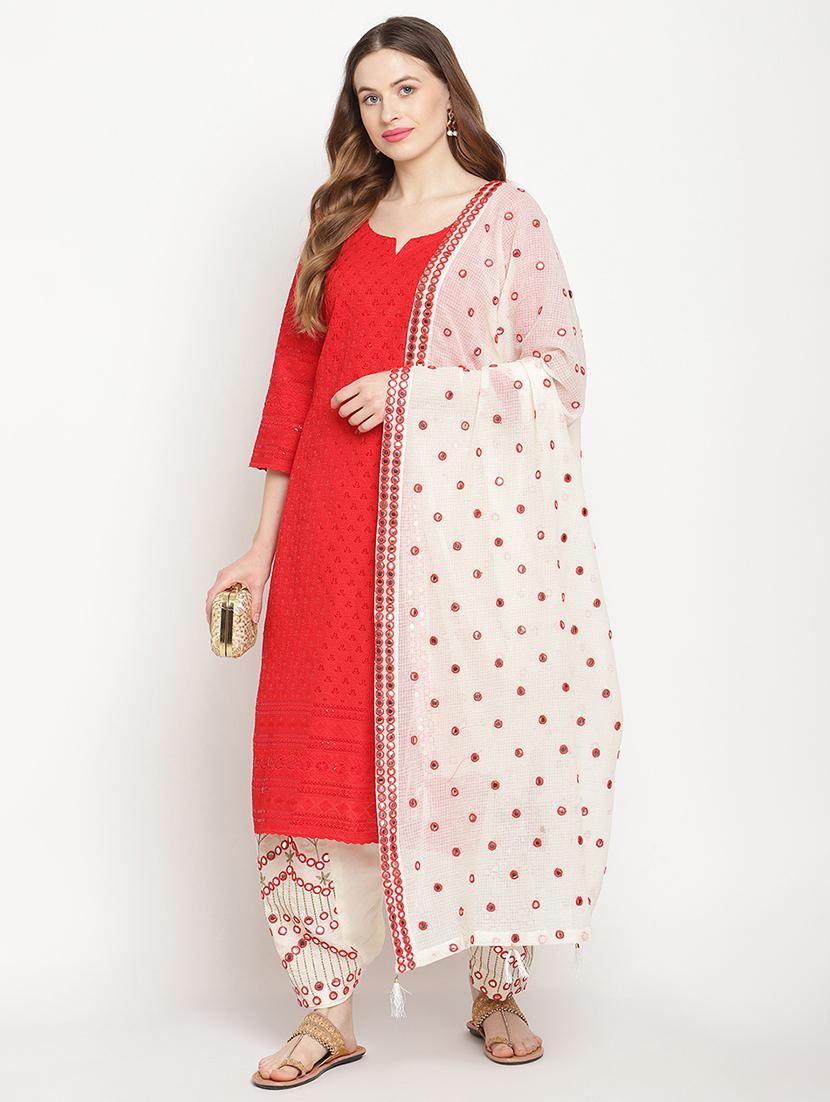 red notch neck embroidered kurta salwar set - 20158280 - Standard Image - 2