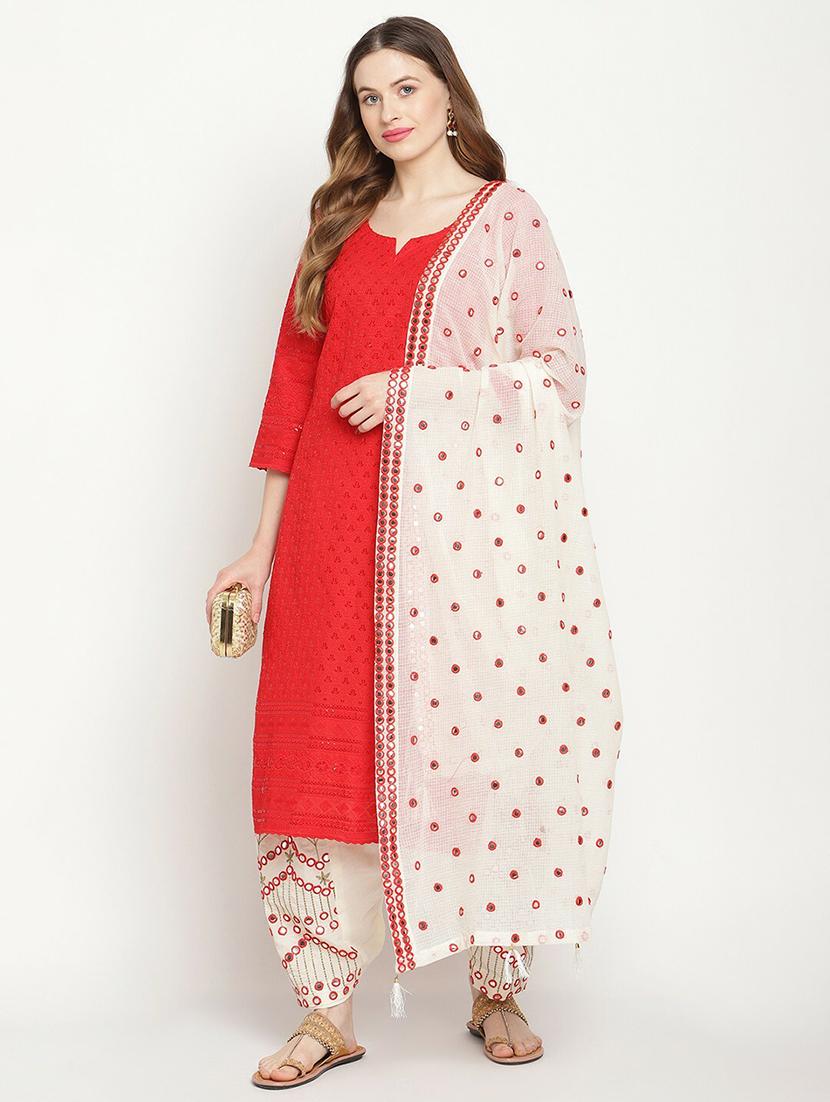 red notch neck embroidered kurta salwar set - 20158368 - Standard Image - 2