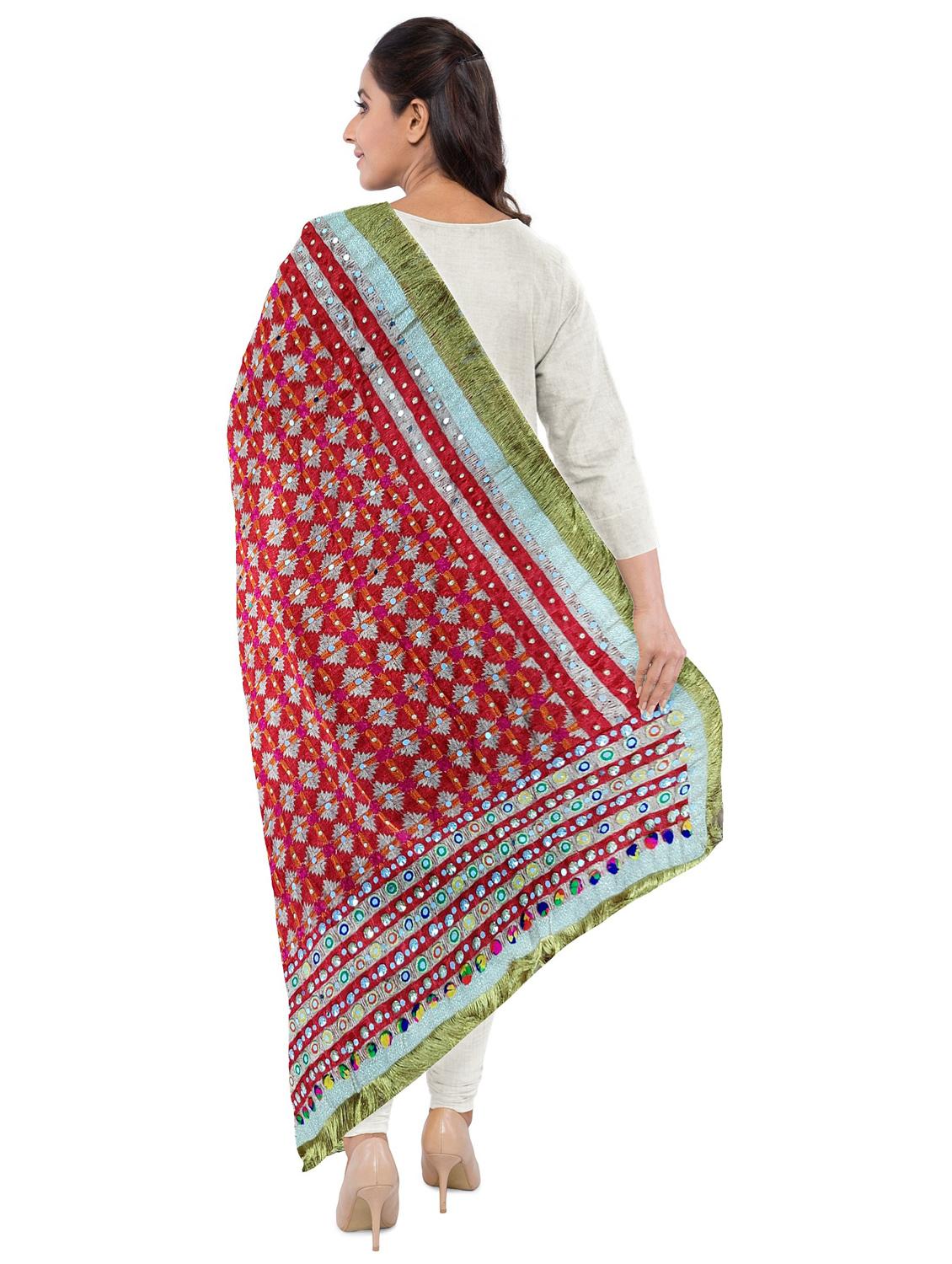 self design phulkari dupatta - 20158828 - Standard Image - 2