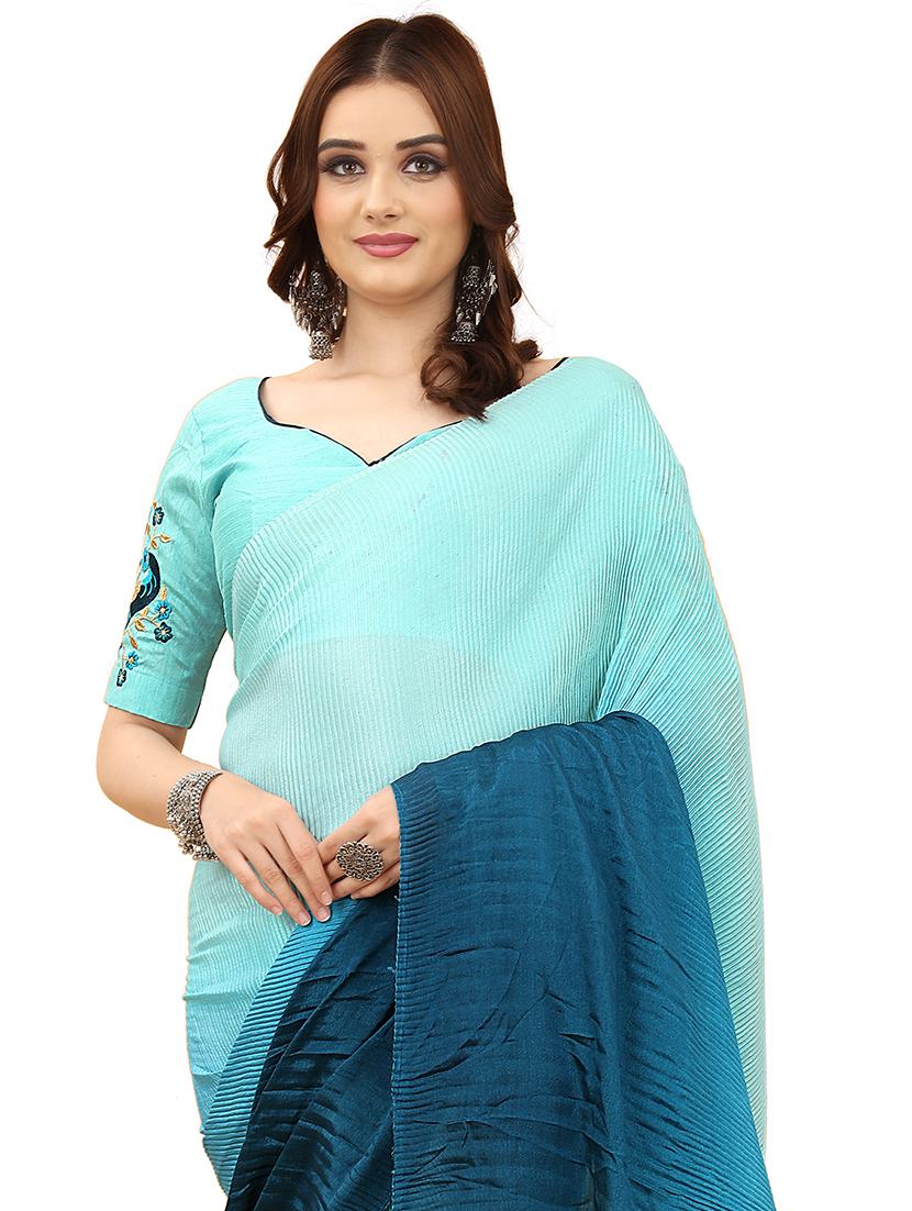 blue ombre saree with blouse - 20159070 - Standard Image - 2
