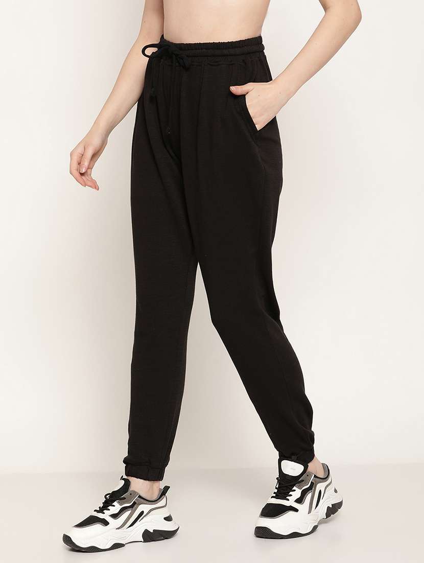 black solid high rise relaxed fit jogger - 20159312 -  Standard Image - 2