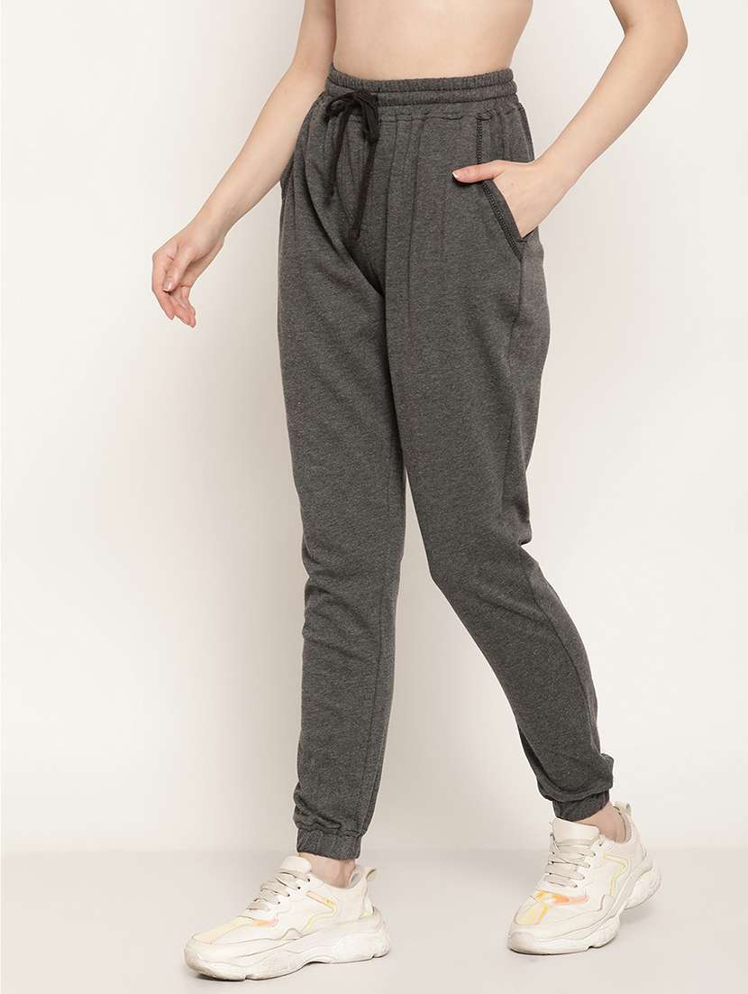 grey solid high rise relaxed fit jogger - 20159316 -  Standard Image - 2
