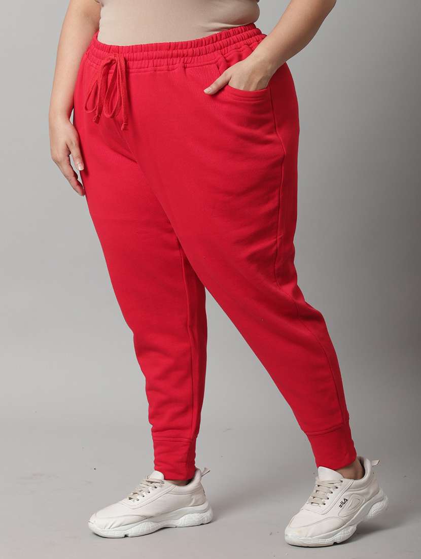 red solid mid rise relaxed fit jogger - 20159335 -  Standard Image - 2