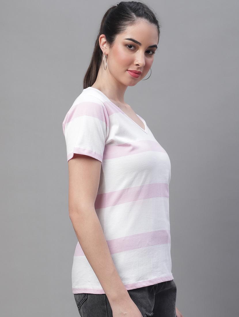 women's striped v neck t-shirt - 20159369 - Standard Image - 2