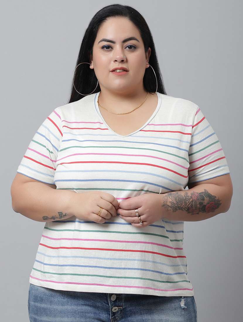 women's striped v neck t-shirt