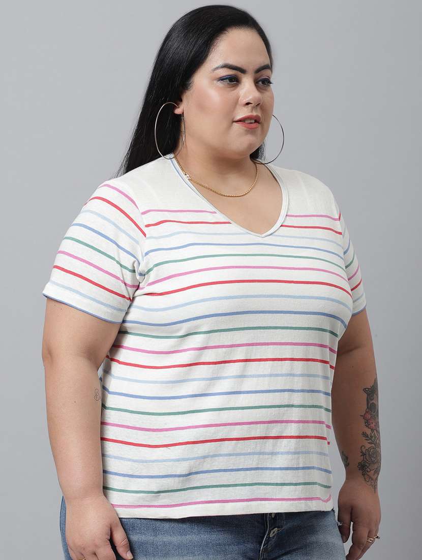 women's striped v neck t-shirt - 20159376 -  Standard Image - 2