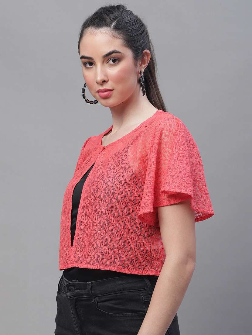 red cotton blend shrug - 20159483 -  Standard Image - 2
