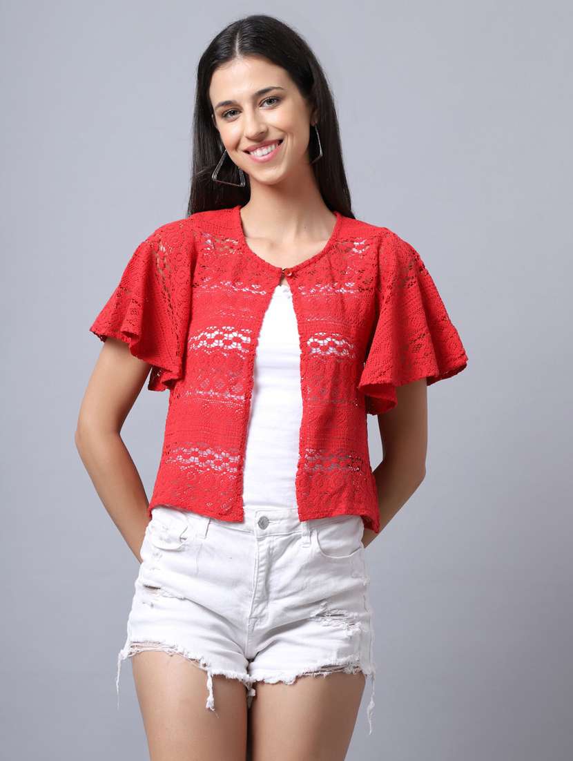red cotton shrug