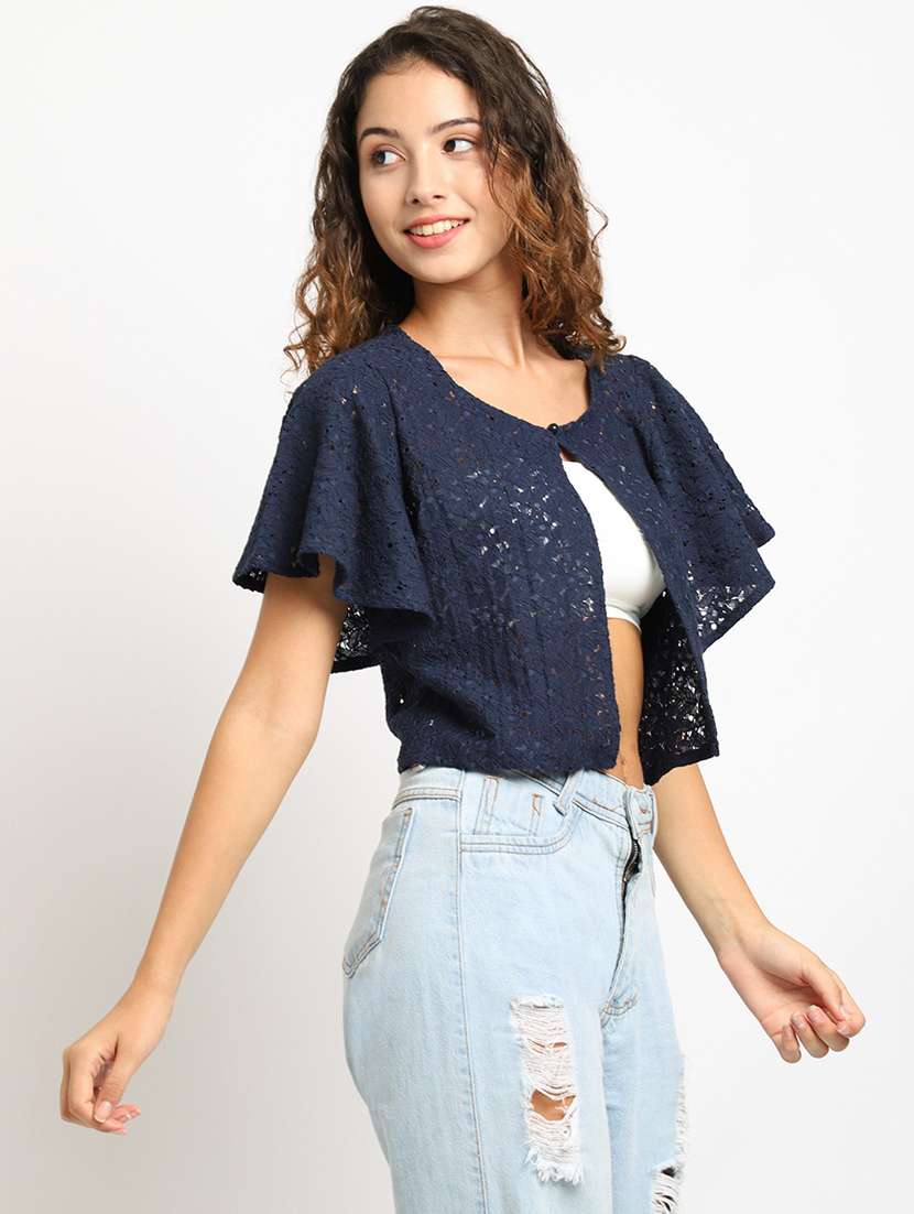 blue cotton blend shrug - 20159558 -  Standard Image - 2