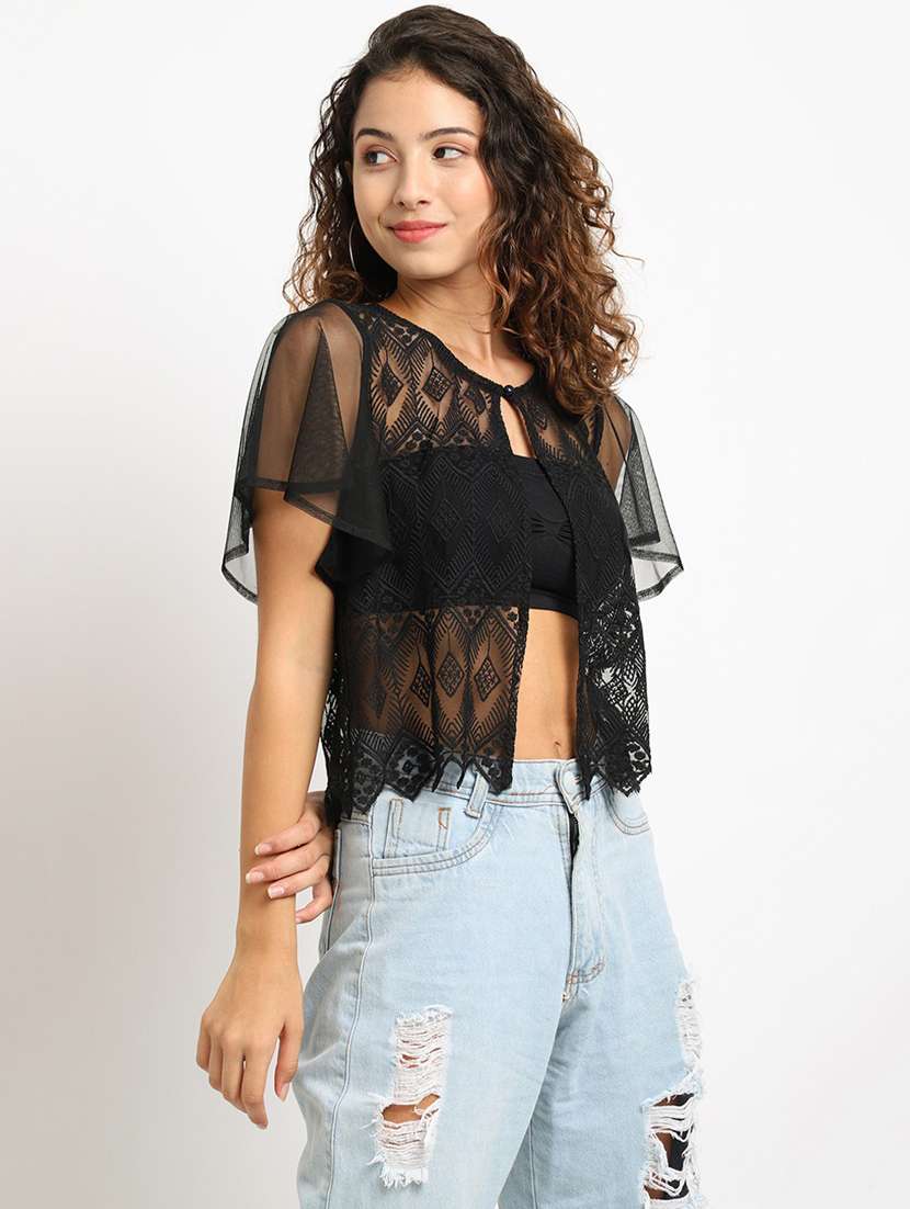 black cotton blend shrug - 20159563 -  Standard Image - 2