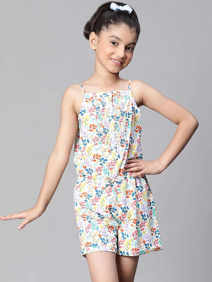 white printed shoulder strap playsuits 