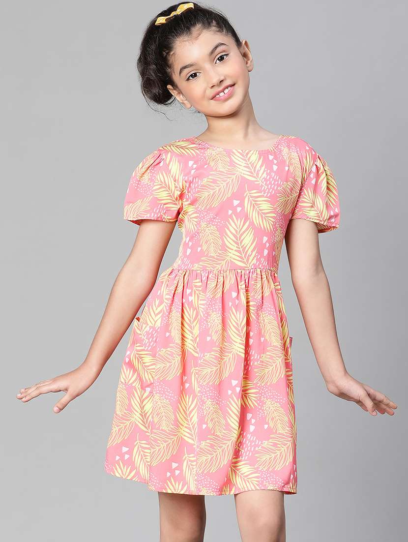 girls round neck puff sleeve frock