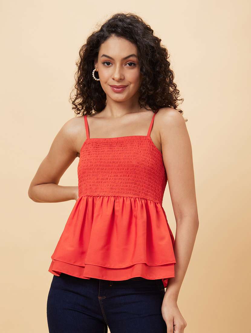 women's peplum shoulder strap top
