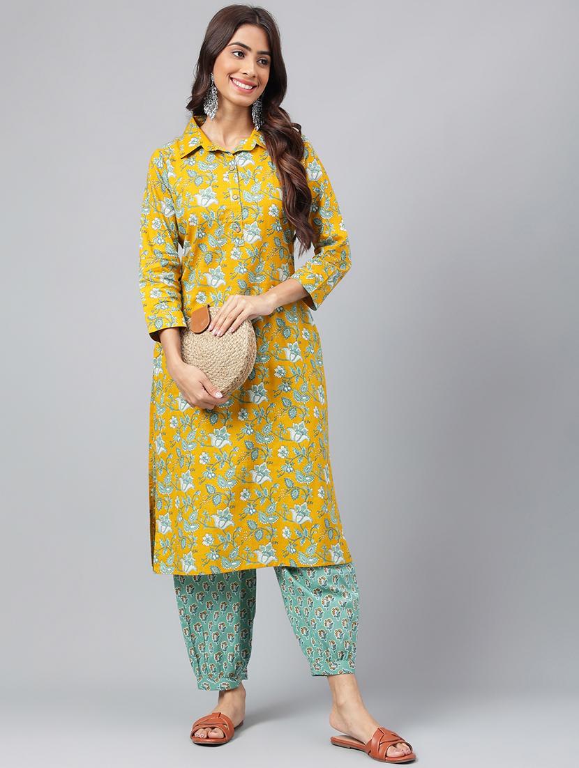 yellow floral printed kurta salwar set - 20161213 - Standard Image - 2