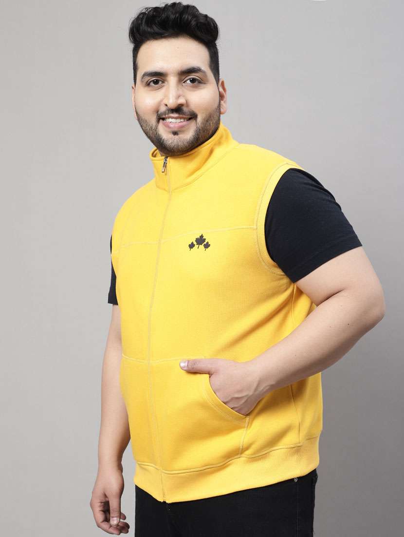 yellow solid sleeveless casual jacket - 20161374 -  Standard Image - 2