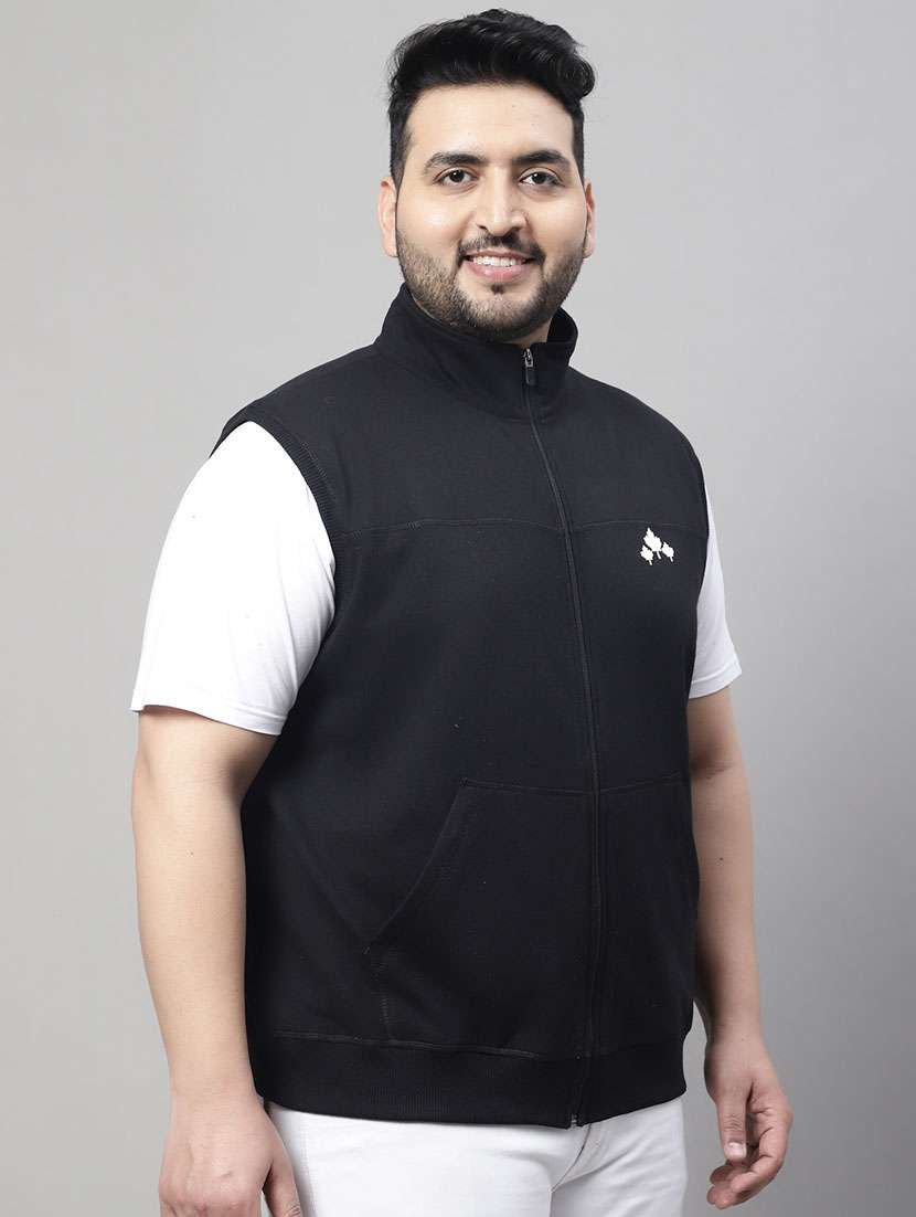 black solid sleeveless casual jacket - 20161380 -  Standard Image - 2