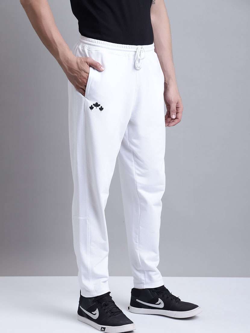 white cotton blend  full length track pant - 20161422 -  Standard Image - 2
