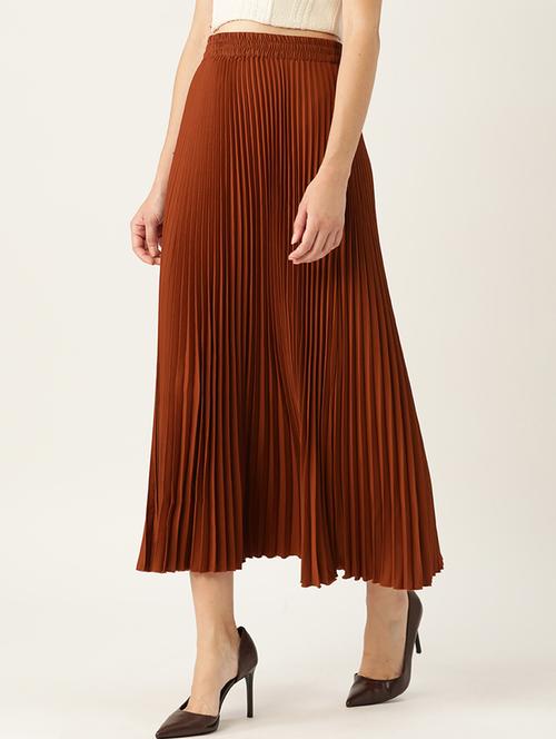 brown polyester pleated skirts - 20162285 -  Standard Image - 0