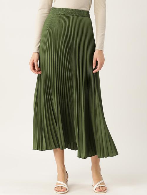 olive polyester pleated skirts - 20162286 -  Standard Image - 0