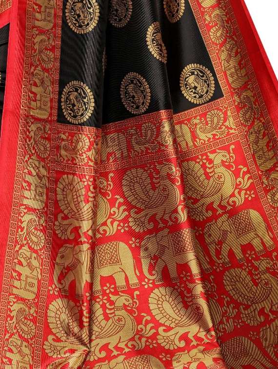 women's kalamkari black colored saree with blouse - 20162308 -  Standard Image - 2
