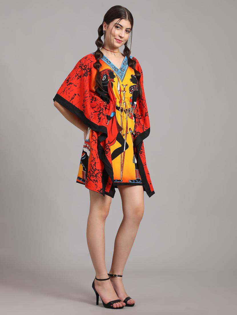 multi colored printed v neck kaftan dress - 20162418 - Standard Image - 2