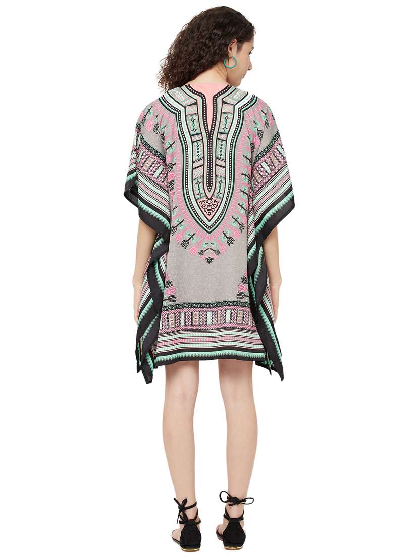 purple printed v neck kaftan dress - 20162424 -  Standard Image - 2