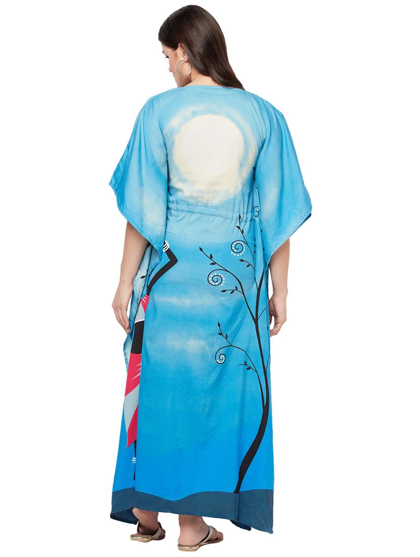 light blue printed v neck kaftan maxi dress - 20162446 - Standard Image - 2