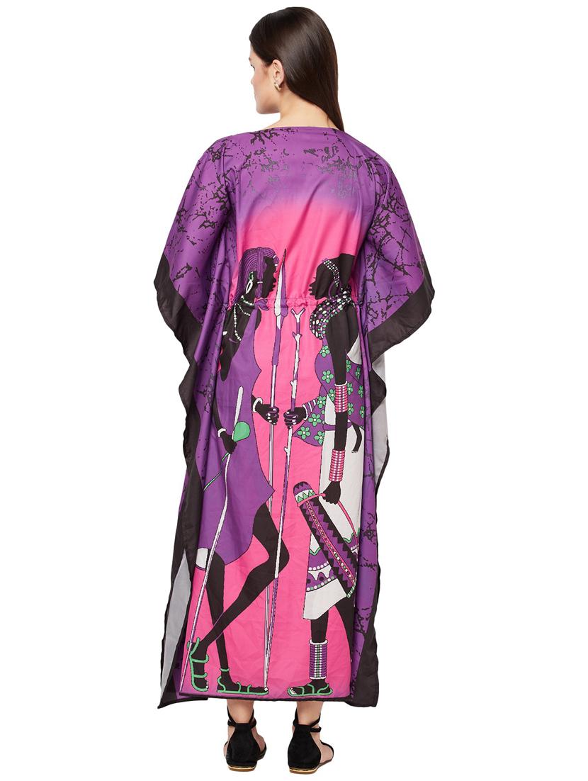 purple printed v neck kaftan maxi dress - 20162451 - Standard Image - 2