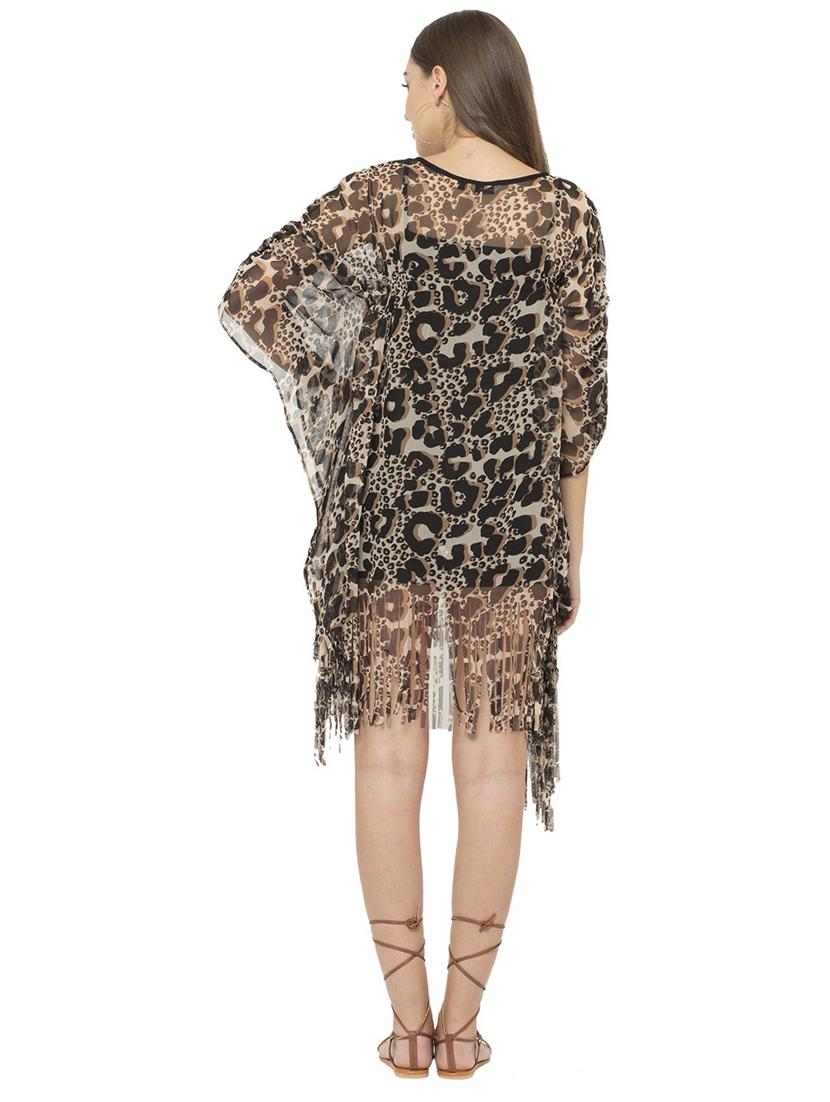 multi colored printed round neck kaftan dress - 20162475 - Standard Image - 2
