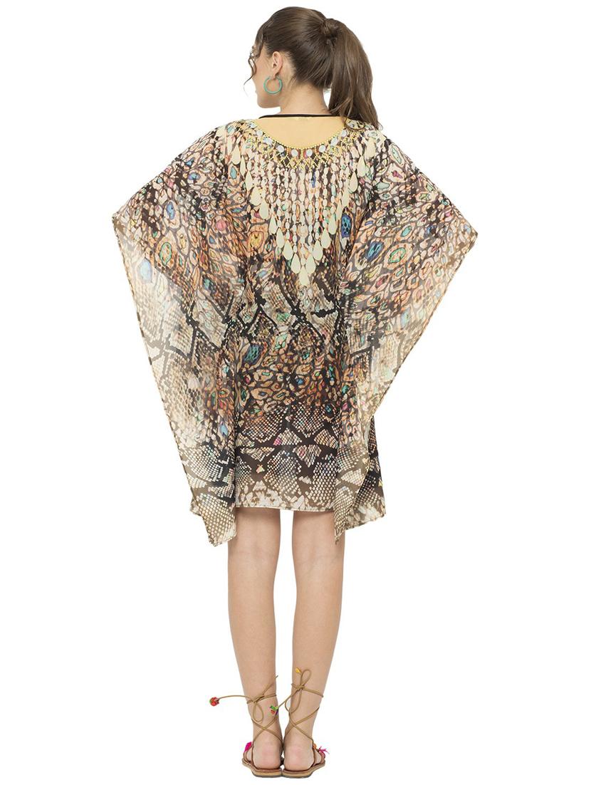 multi colored printed v neck kaftan dress - 20162482 - Standard Image - 2