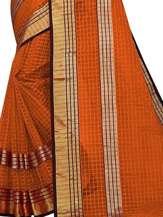 women's checks orange colored saree with blouse - 20163193 -  Standard Image - 2