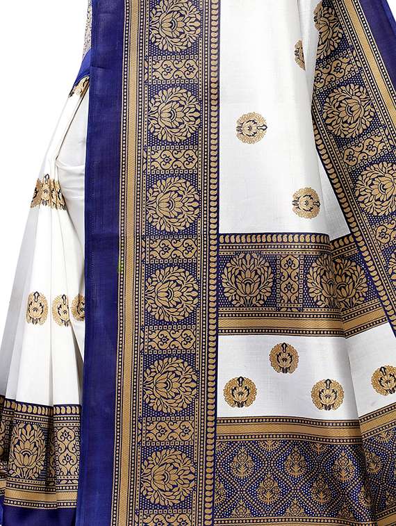 navy blue art silk printed saree with blouse - 20163243 -  Standard Image - 2