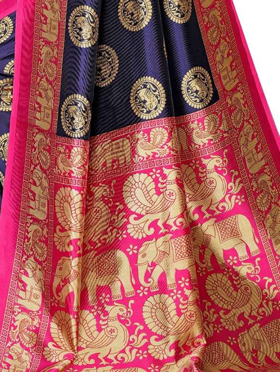women's self design navy blue colored saree with blouse - 20163246 -  Standard Image - 2