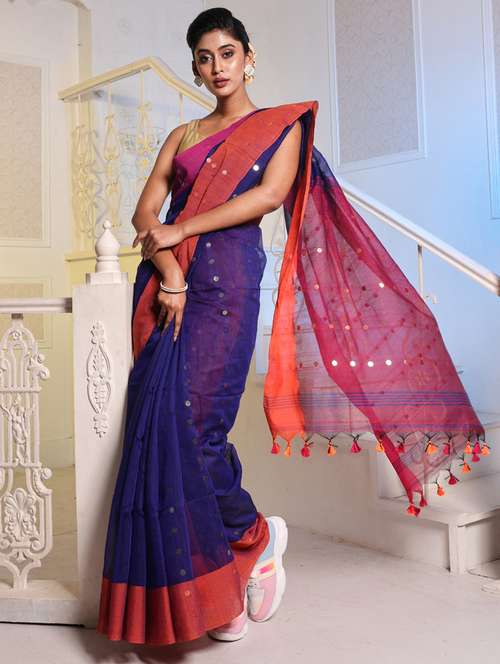 women's self design navy blue colored saree with blouse - 20163729 - Standard Image - 0