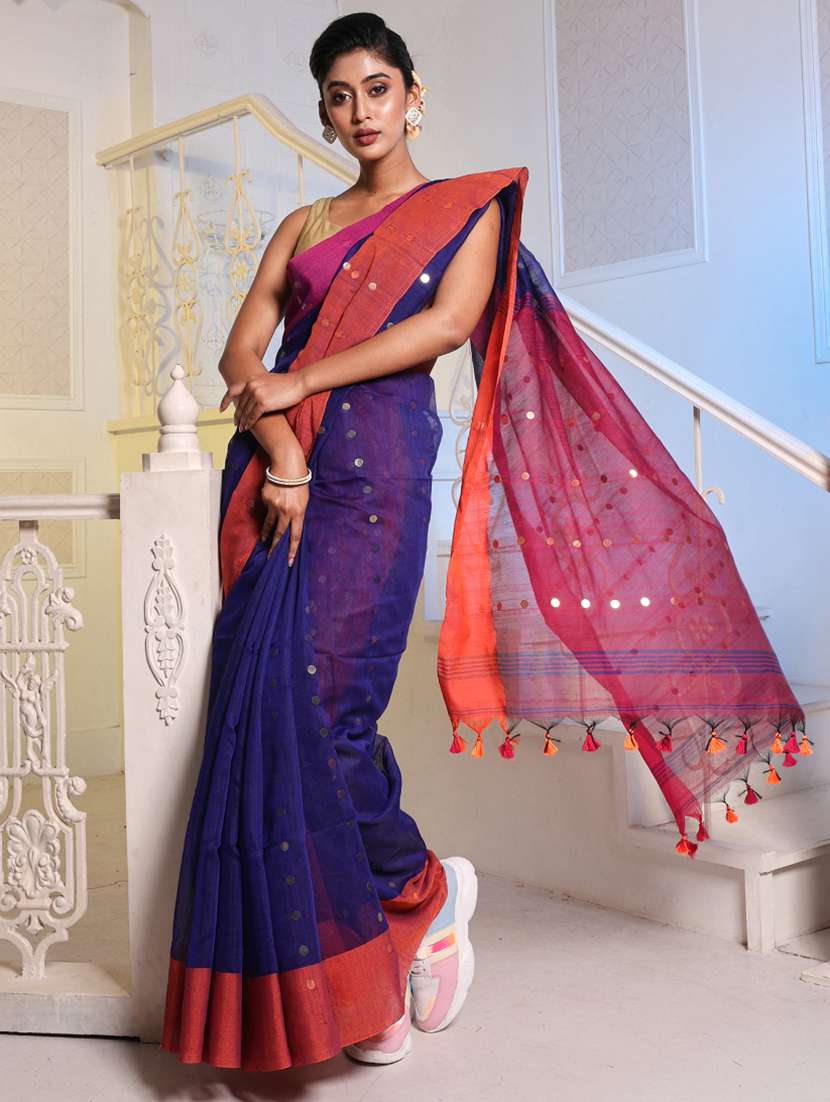 women's self design navy blue colored saree with blouse - 20163729 - Zoom Image - 0