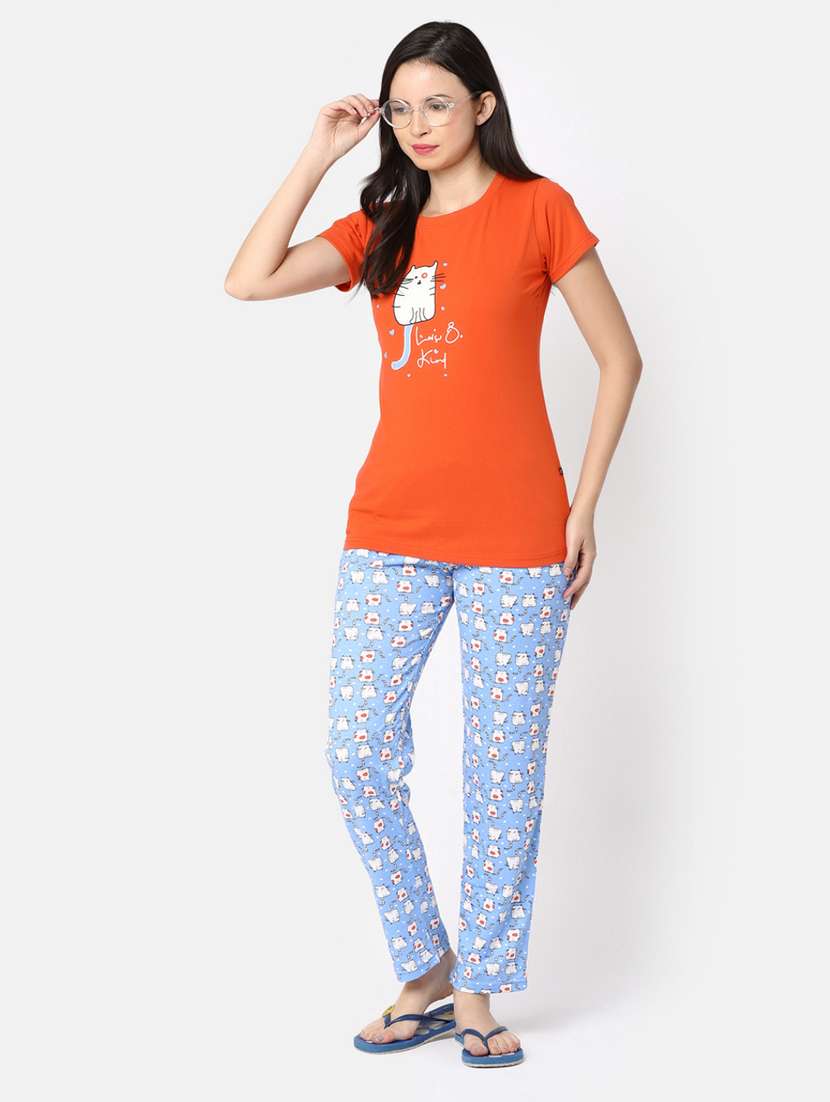 women printed cotton pyjama nightwear set - 20163895 -  Standard Image - 2