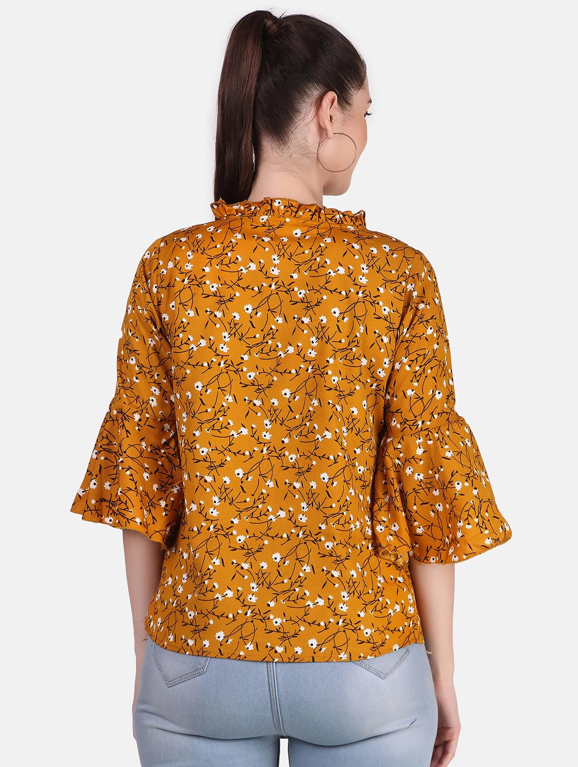 yellow florals printed bell sleeves regular top - 20163989 - Standard Image - 2