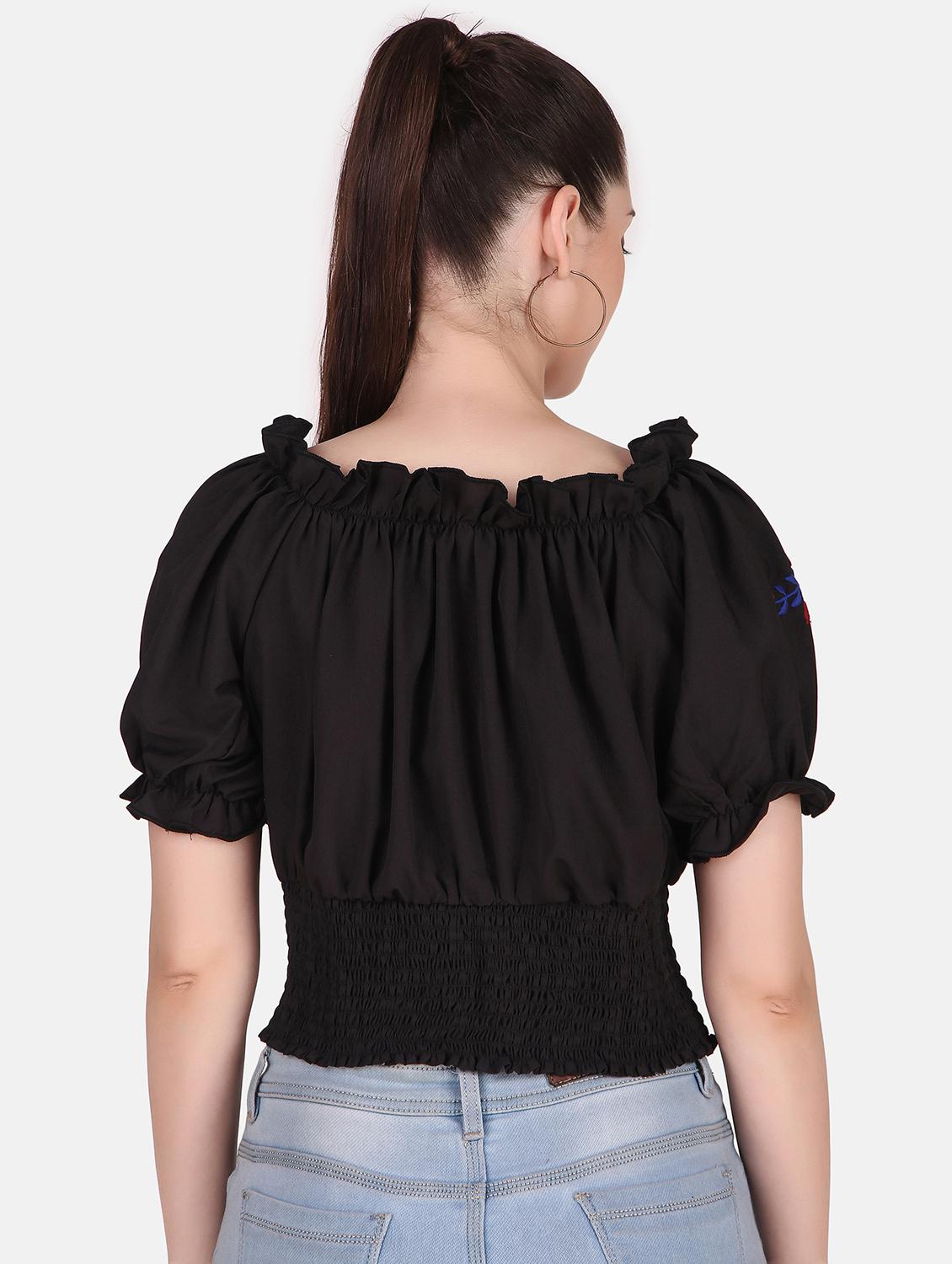 black solids off-shoulder crop top - 20163990 - Standard Image - 2